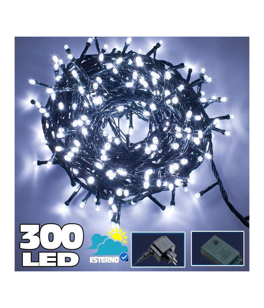 Catena Luminosa 300 Led Bianco Freddo Uso Interno Con Controller 8 Funz.         