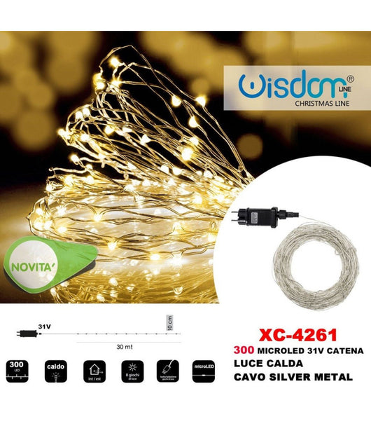 Catena Luminosa 300 Microled Lucciole Luce Calda Cavo Silver In Metallo Xc-4261         