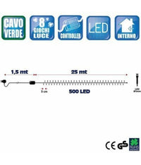 Catena Luminosa 500 Luci Led Lucciole Multicolor Controller 8 Funzioni Esterno         