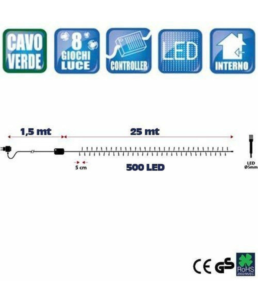 Catena Luminosa 500 Luci Led Lucciole Multicolor Controller 8 Funzioni Esterno         