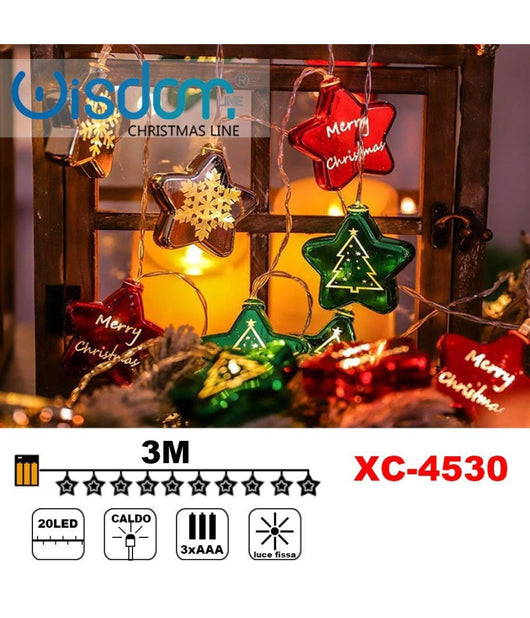 Catena Luminosa Con Stelle 20led A Batteria Luce Calda Fissa Decorazioni Xc-4530         