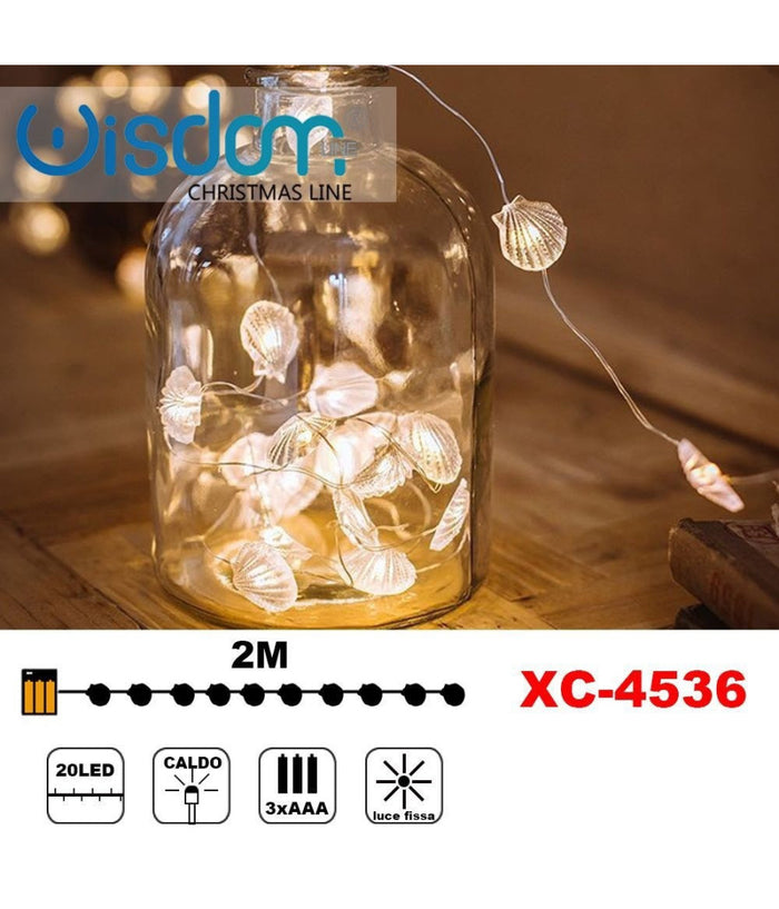 Catena Luminosa Conchiglie 20led A Batteria Luce Calda Fissa Decorazioni Xc-4536         