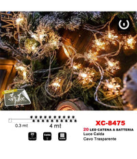 Catena Luminosa Fiocchi Neve 20led A Batteria Luce Calda Cavo Traparente Xc-8475         