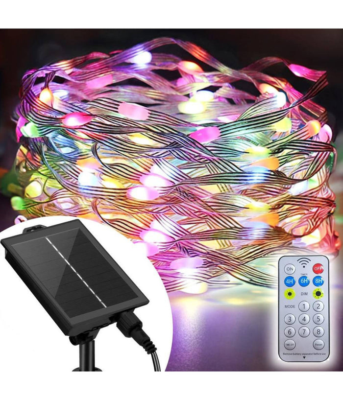 Catena Luminosa Microled Da 30mt 300led Con Pannello Solare Ricaricabile Esterno         