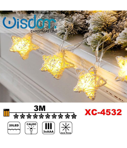 Catena Luminosa Stelle 20 Led A Batteria Luce Calda Fissa Decorazioni Xc-4532         