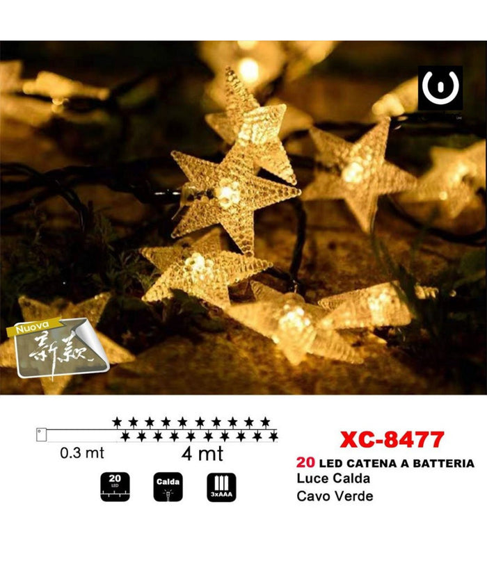 Catena Luminosa Stelle 20led A Batteria Luce Calda Cavo Verde Decorazioni Xc-8477         