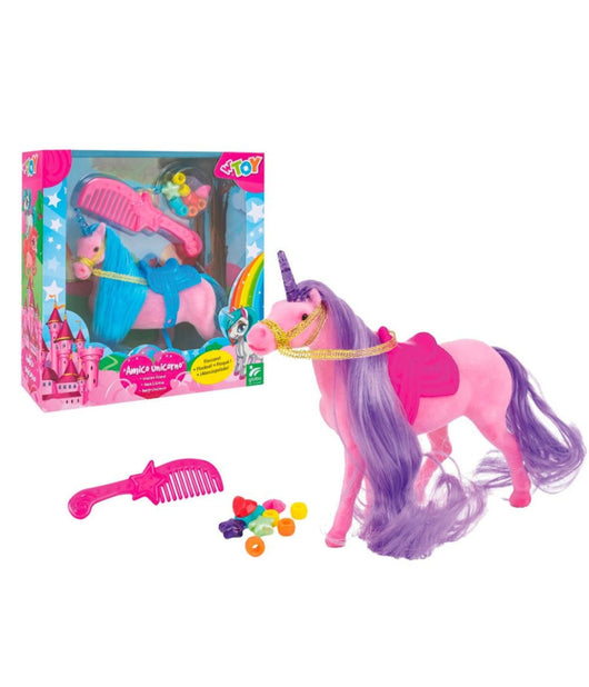 Cavallo Amico Unicorno Floccato Con Accessori Perline Pettine Gioco Per Bimbe         