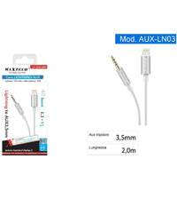 Cavo 2 Mt Adattatore Audio Cuffie Aux 3,5mm Jack Tripolare A Lightning Aux-ln03         