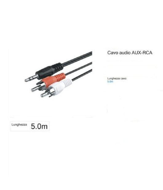 Cavo 5m Audio Da Jack 3,5mm Aux A 2 Rca Maschio Doppio Y Stereo 5 Mt Aux-r5.0m         