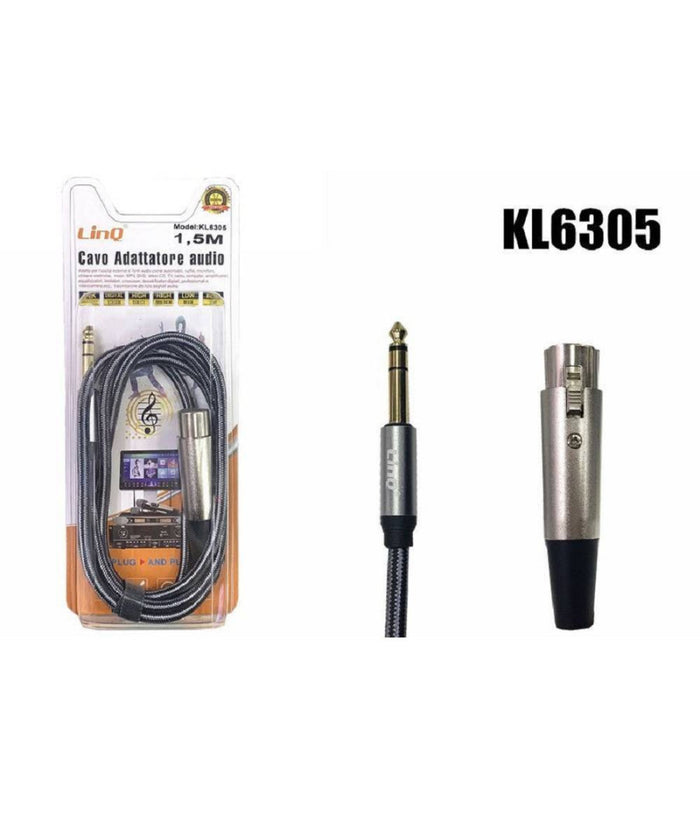 Cavo Adattatore Audio 1.5mt Microfono Xlr Femmina A Trs Maschio Da 6,35mm Kl6305         