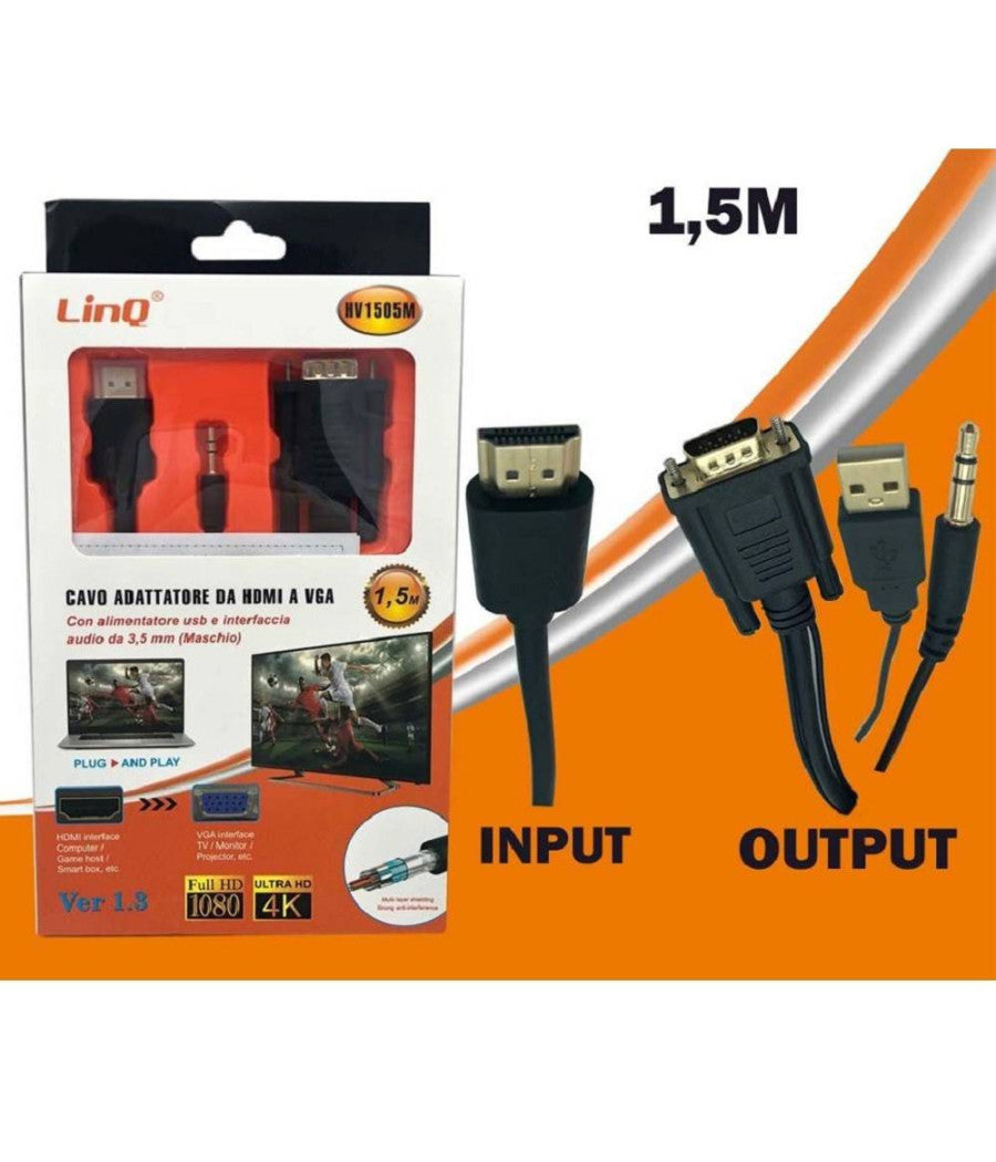 Cavo Adattatore Da Hdmi A Vga Convertitore Con Usb Jack Audio Maschio 1.5mt Hv1505m         