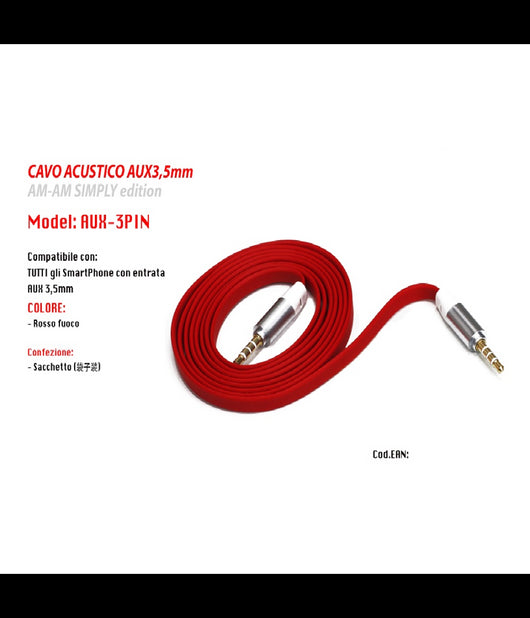 Cavo Audio Acustico Stereo Per Smartphone Aux Jack 3,5mm Am-am Maxtech Aux-3pin         