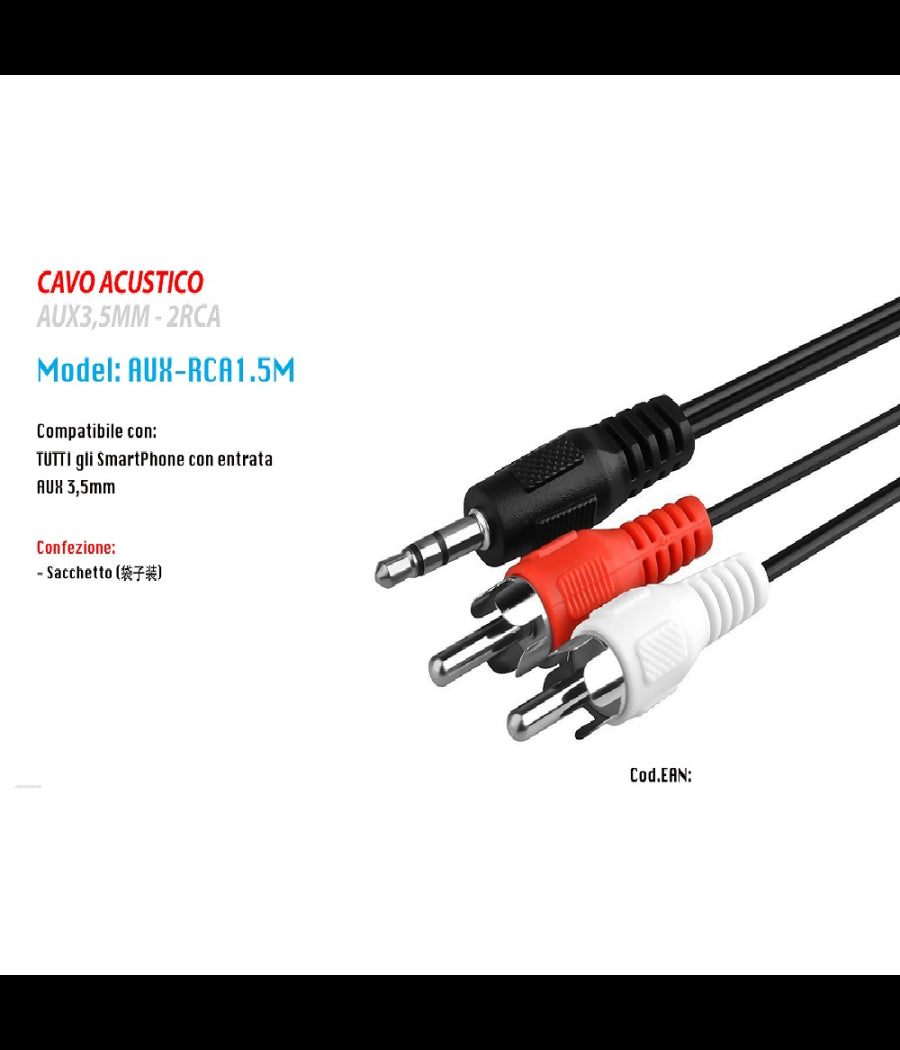 Cavo Audio Da Jack 3,5mm A 2 Rca Maschio 1.5 Metri Per Casse Strumento Acustico         