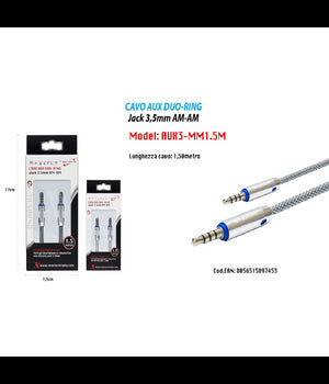 Cavo Audio Jack 3,5 Mm Maschio Am/am 1,5 Mt Prolunga Aux Per Cuffie Maxtech Aux3-mm1.5m         