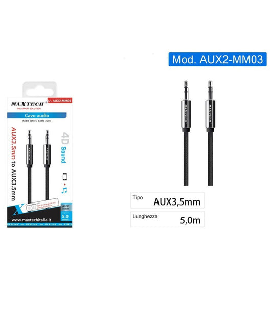 Cavo Audio Stereo 5 Mt Doppio Jack Aux 3,5mm Prolunga Per Smartphone Aux2-mm03         