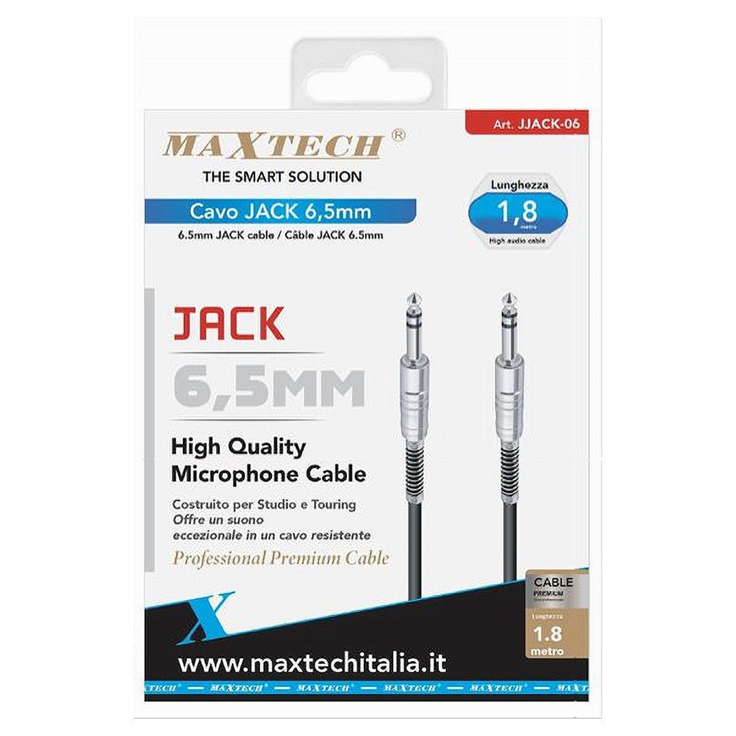 Cavo Collegamento 2 Jack Da 6.5mm 1.8 Mt Cavetto Microfono Audio Stereo Jjack-06         