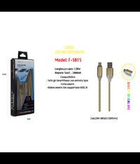 Cavo Di Ricarica Usb Led Incorporato Smartphone Fotocamere 5v-2000ma 1,50mt Maxtech F-s015         