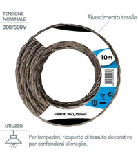 Cavo Elettrico In Tessuto Frrtx 10mt Intrecciato Per Lampada E Lampadario Bronzo         