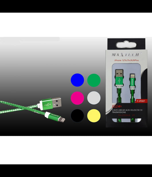 Cavo Filo Usb Alta Velocità  Per Iphone 5/5c/5s/6/6plus 5volt - 2000ma 1mt Maxtech F-ip007         