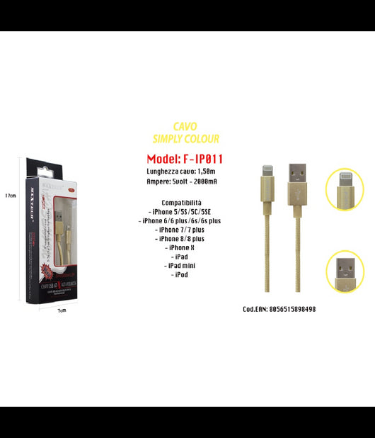 Cavo Filo Usb Veloce Ricarica Per Iphone 5volt - 2000ma 1,50mt Maxtech F-ip011         