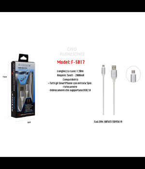 Cavo Fluorescente Ricarica Per Smartphone 5pin 1,50mt 5volt - 2000ma Maxtech F-s017         