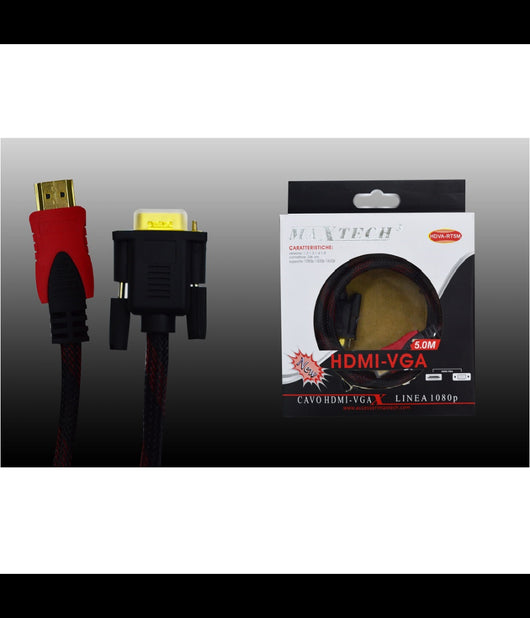 Cavo Hdmi A Vga Cavo Telato Da 5 Metri 1080p Video Pc Lettori Maxtech Hdva-rt5m         