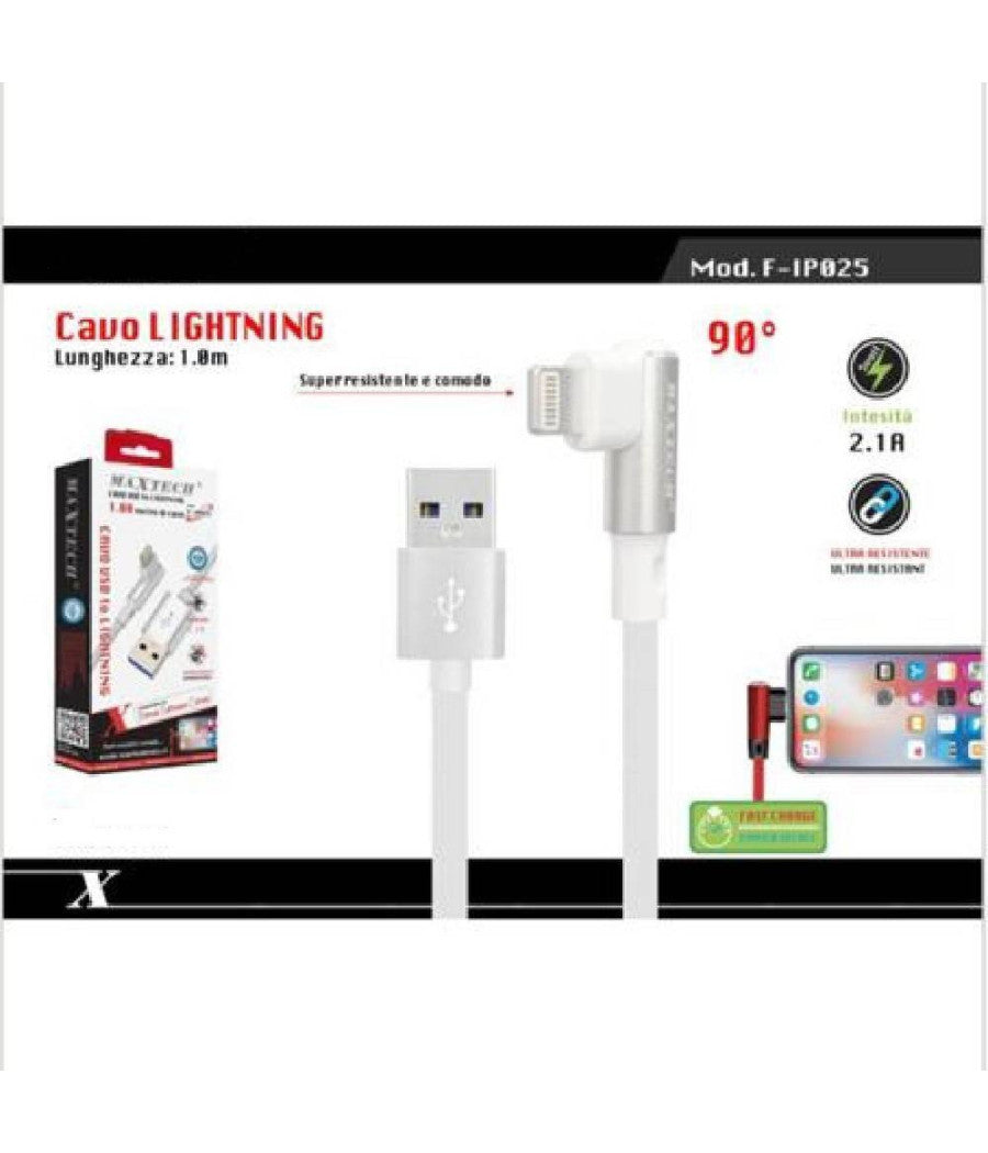 Cavo Lightning 90° A Usb Ricarica Compatibile Con Ipad Ipod 1 Mt Maxtech F-ip025         