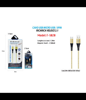 Cavo Micro Usb 1.5mt Dati Caricabatteria Usb Per Samsung Huawei Maxtech F-s020         