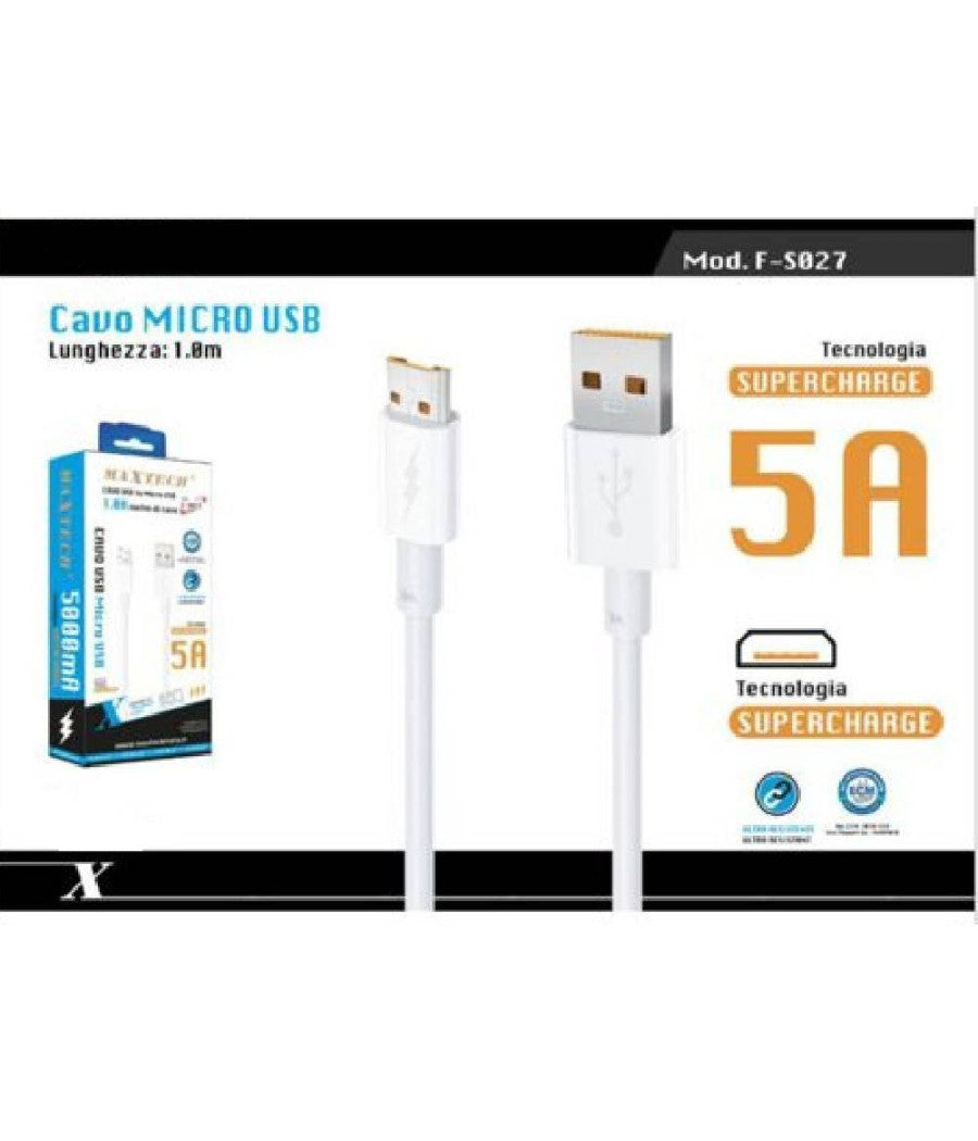 Cavo Micro Usb 5a Ricarica Rapida Cavetto Dati Per Smartphone 1mt Maxtech F-s027         