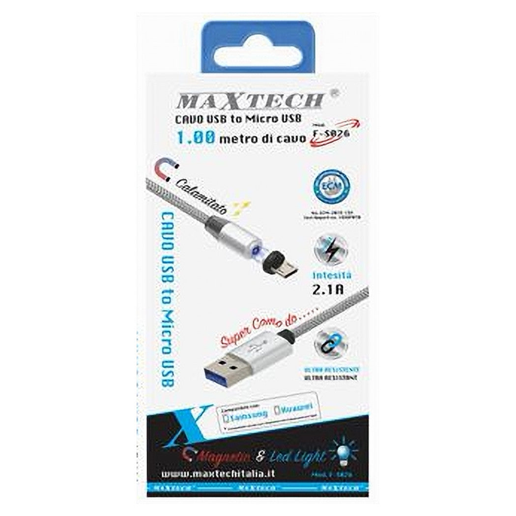 Cavo Micro Usb Ricarica Dati Luce Magnetica Led 1mt Per Smartphone Maxtech F-s026         