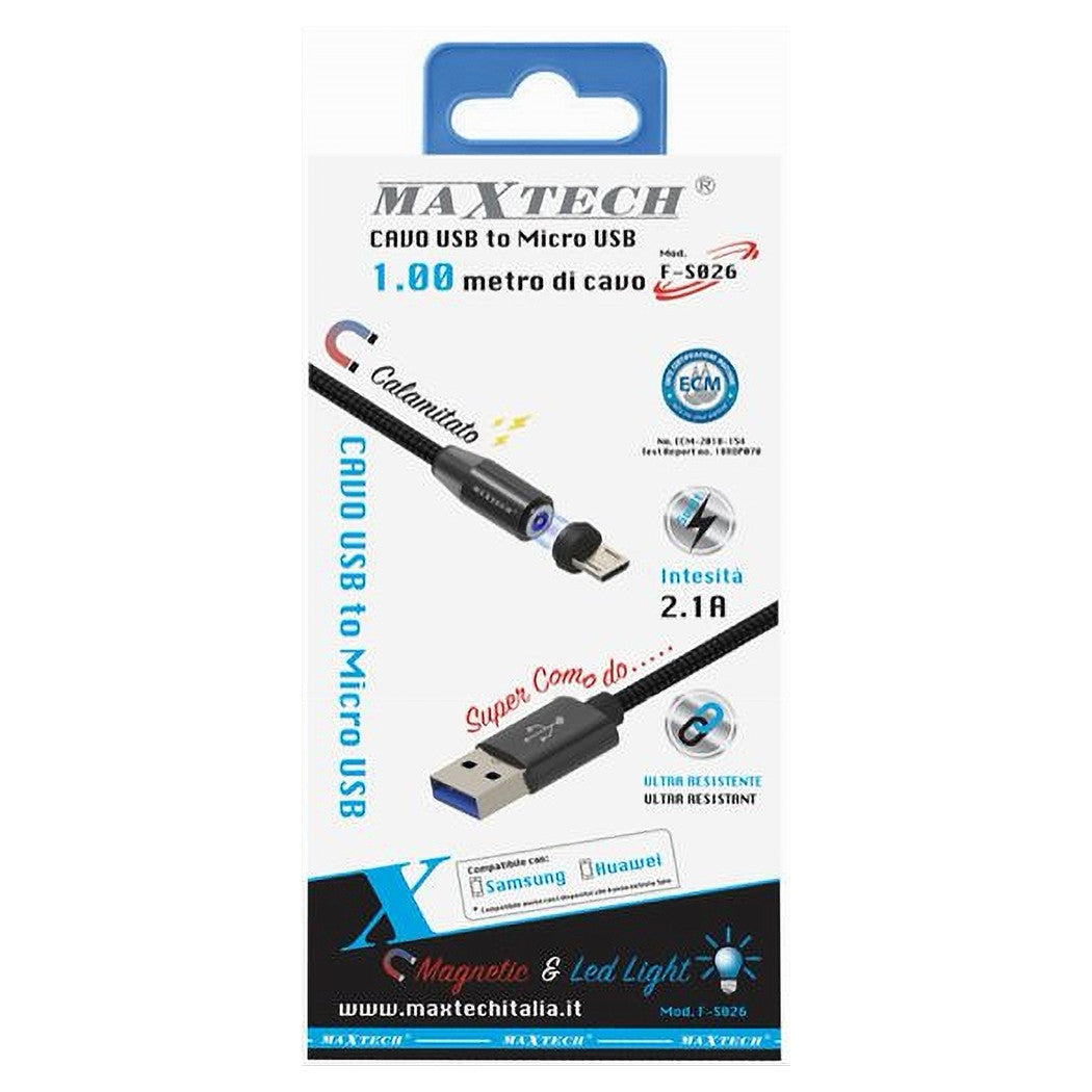 Cavo Micro Usb Ricarica Dati Luce Magnetica Led 1mt Per Smartphone Maxtech F-s026         