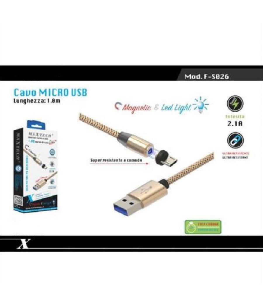 Cavo Micro Usb Ricarica Dati Luce Magnetica Led 1mt Per Smartphone Maxtech F-s026         