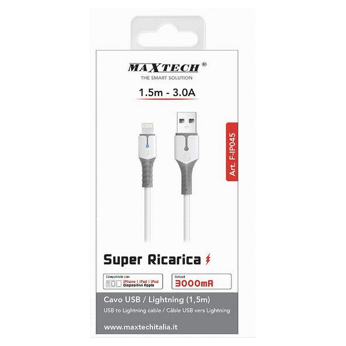 Cavo Per Dati Super Ricarica Usb Lightning 3a 1.5mt Per Iphone Ipad Ipod F-ip045         