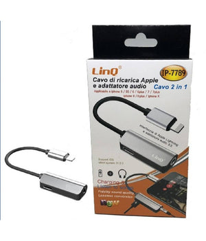 Cavo Ricarica Adattatore Audio 2 In 1 Lightning Cuffie Jack 3,5mm Iphone Ip-7789         