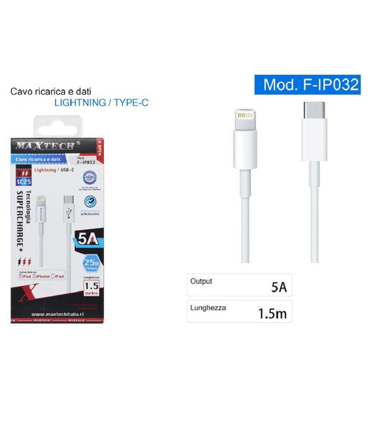 Cavo Ricarica Dati Lightning A Type-c 5a 1.5 Metri Carica Rapida Iphone F-ip032         