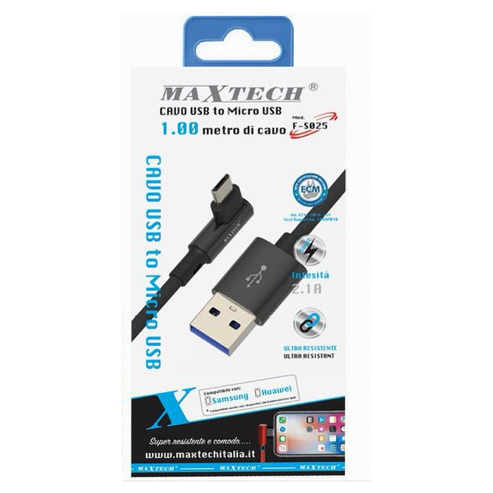 Cavo Ricarica Micro Usb 90° Per Smartphone Cavetto Dati 1 Mt F-s025 Maxtech         