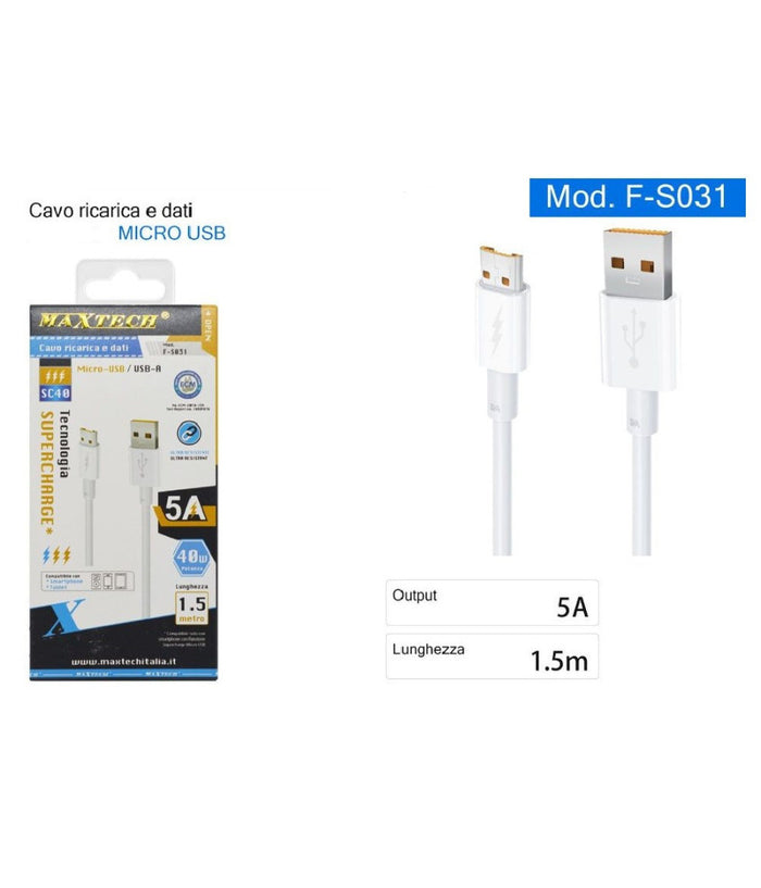 Cavo Ricarica Rapida Dati Micro Usb / Usb-a 5a Cavetto Smartphone 1.5 Mt F-s031         