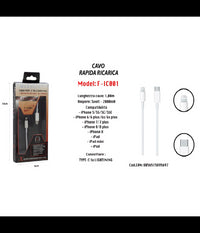 Cavo Ricarica Rapida Per Iphone Ipad Ipod Da Typeâ€‘c A Lightning Maxtech F-ic001         