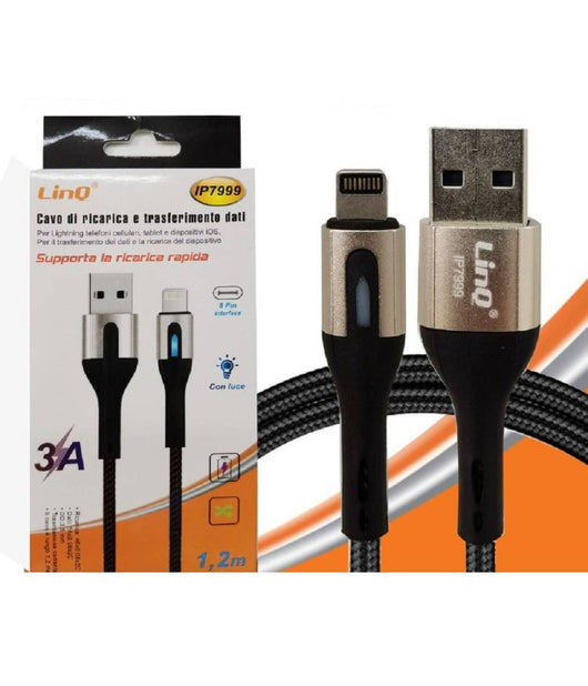 Cavo Ricarica Rapida Trasferimento Dati Usb Lightning Luminosa 3a 120 Cm Ip7999         