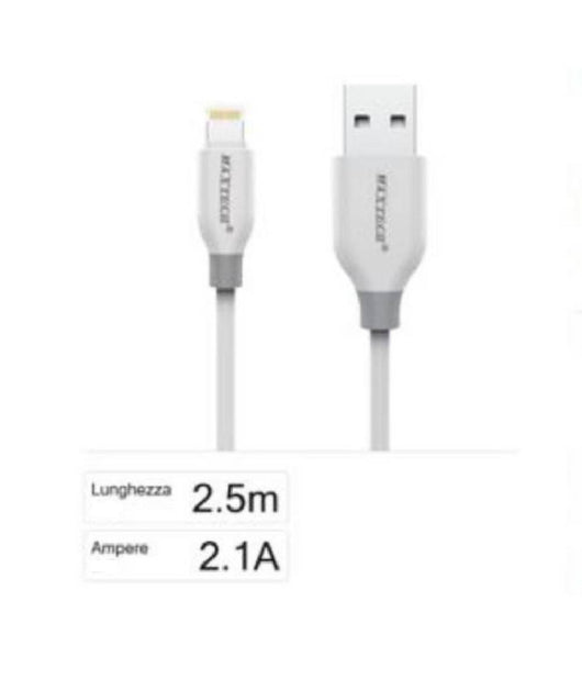 Cavo Ricarica Sincronizzazione Dati Usb Lightning 2.1a Per Iphone 2,5mt F-ip030         