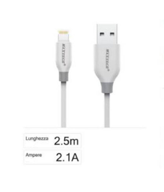 Cavo Ricarica Sincronizzazione Dati Usb Lightning 2.1a Per Iphone 2,5mt F-ip030         