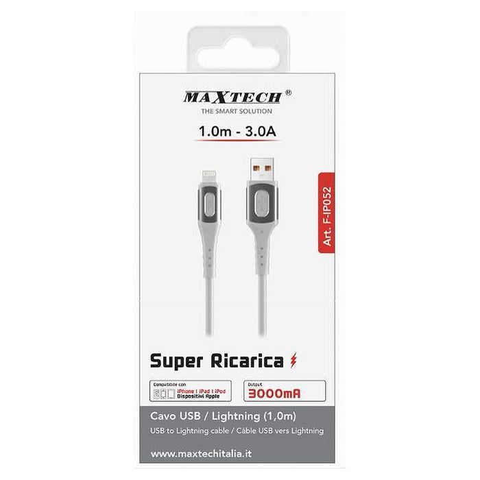 Cavo Ricarica Super Trasmissione Dati Usb A Lightning 3a 1mt Iphone Ipad F-ip052         