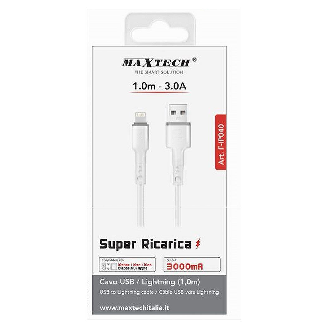 Cavo Ricarica Trasferimento Dati Usb / Lightning 3a 1mt Ipad Ipod Iphone F-ip040         