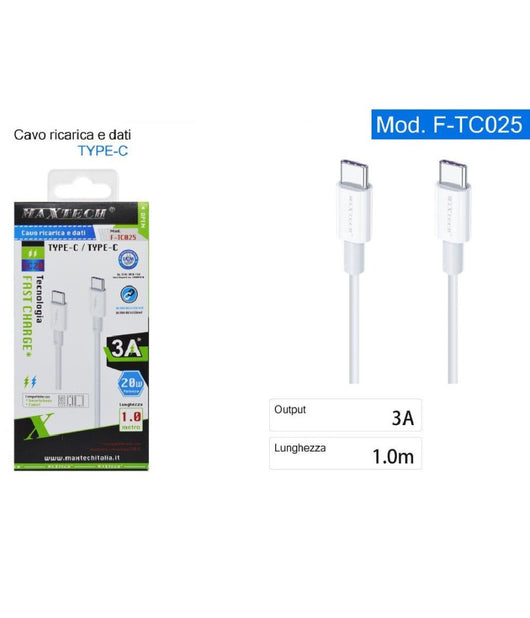 Cavo Type-c /type-c Ricarica Veloce 3a 1mt Trasferimento Dati Smartphone F-tc025         