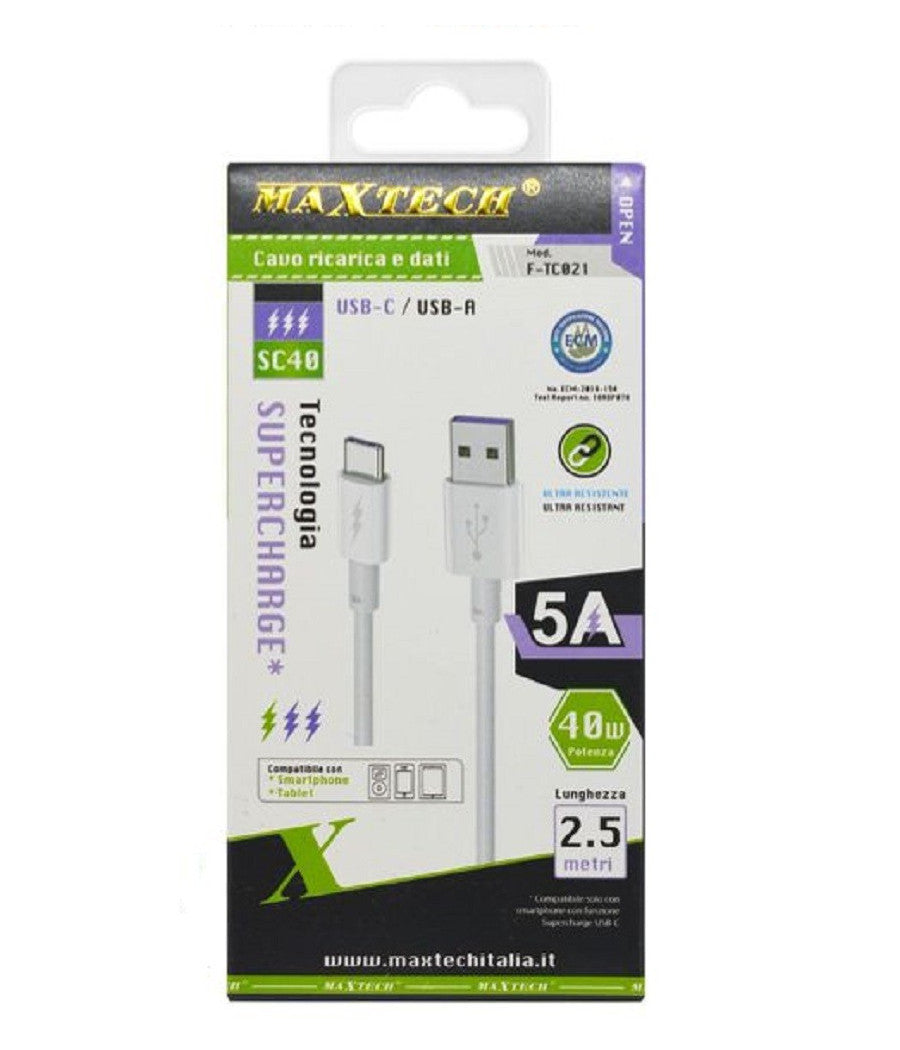 Cavo Type-c Usb 2.5mt Supercharge Ricarica Rapida 5a Dati Per Smartphone F-tc021         