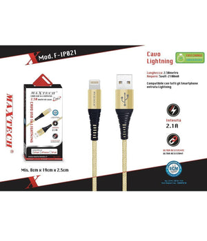 Cavo Usb A Lightning Per Smartphone 2.1a 2.5mt Trasmissione Dati Maxtech F-ip021         