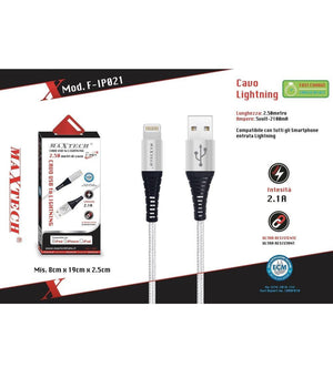 Cavo Usb A Lightning Per Smartphone 2.1a 2.5mt Trasmissione Dati Maxtech F-ip021         