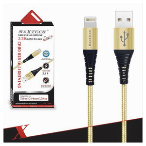 Cavo Usb A Lightning Per Smartphone 2.1a 2.5mt Trasmissione Dati Maxtech F-ip021         