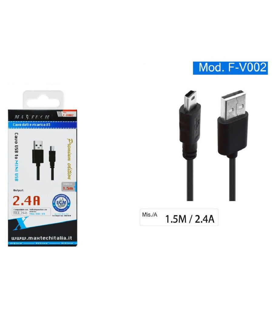 Cavo Usb A Mini Usb/v3 1.5mt 2.5a Cavetto Per Trasferimento Dati Ricarica F-v002         