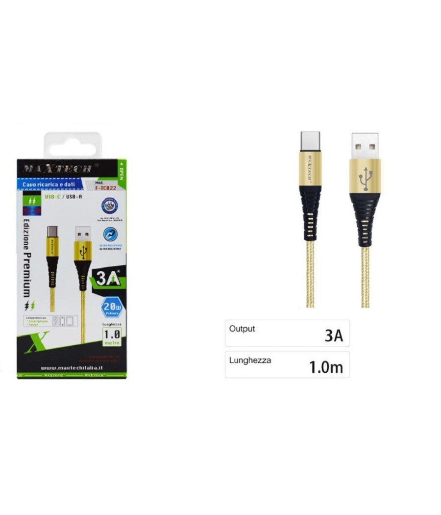 Cavo Usb-a / Type-c 3.0a 1 Mt Dati Ricarica Rapida Per Smartphone Tablet F-tc022         